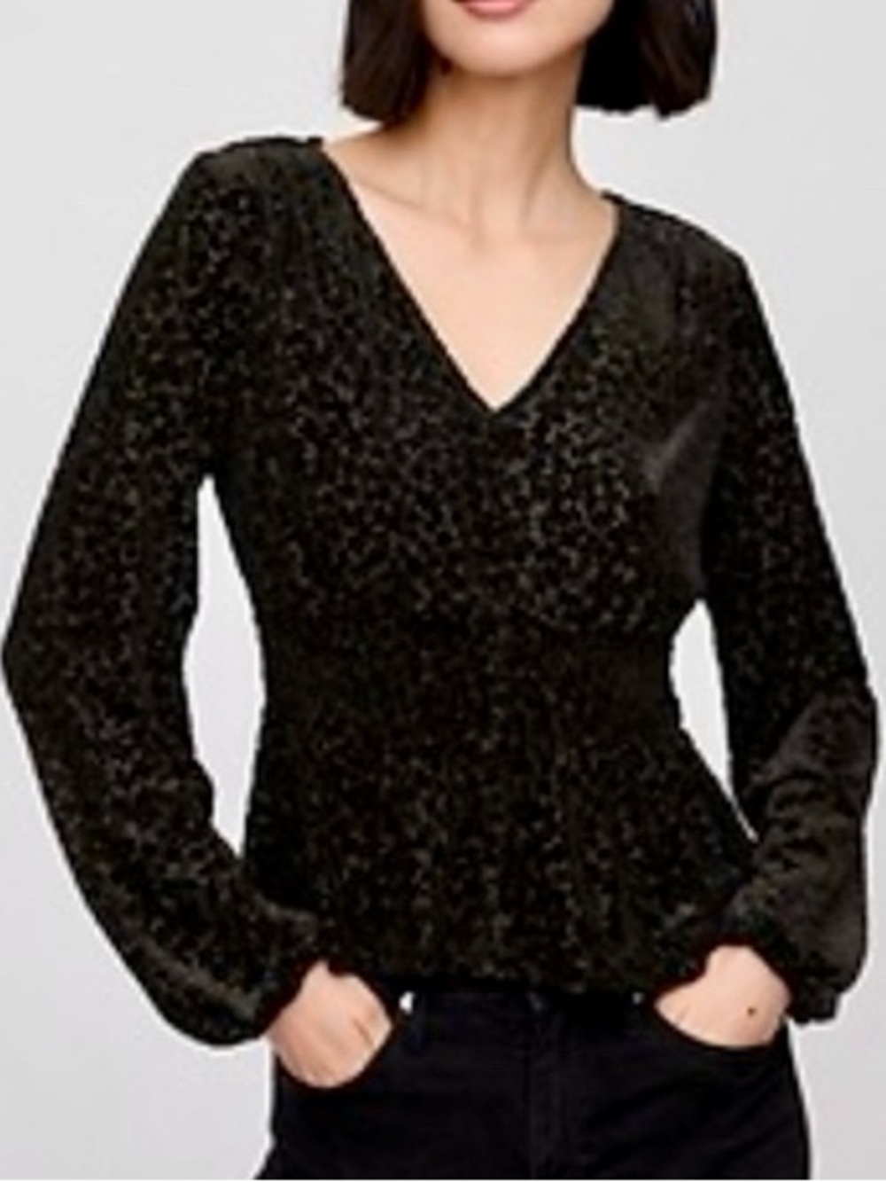 NWT GAP Factory Black Velvet Burnout Peplum Blouse V Neck Medium
